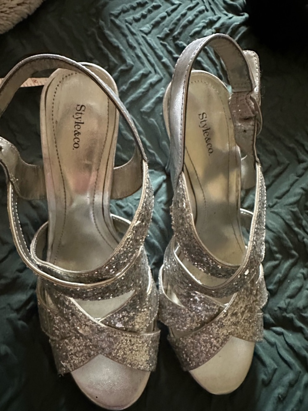 Style & Co. Silver Glitter Strappy High Heel Sandals - Picture 2 of 3
